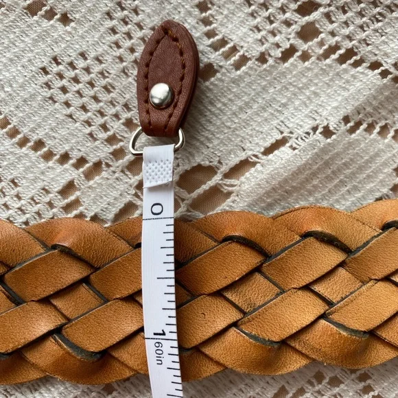 Handmade Genuine Leather Woven Belt – Tan 38 – Metal Buckle - Picture 7 of 7